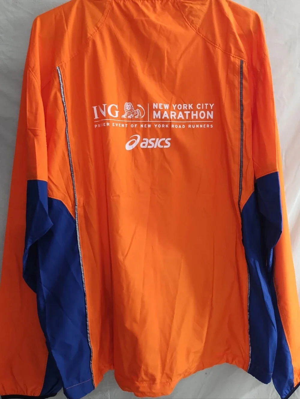 Vintage ASICS ING New York City Marathon Windbreaker Running Jacket Orange Blue
